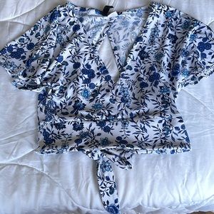 Blue floral blouse, open back